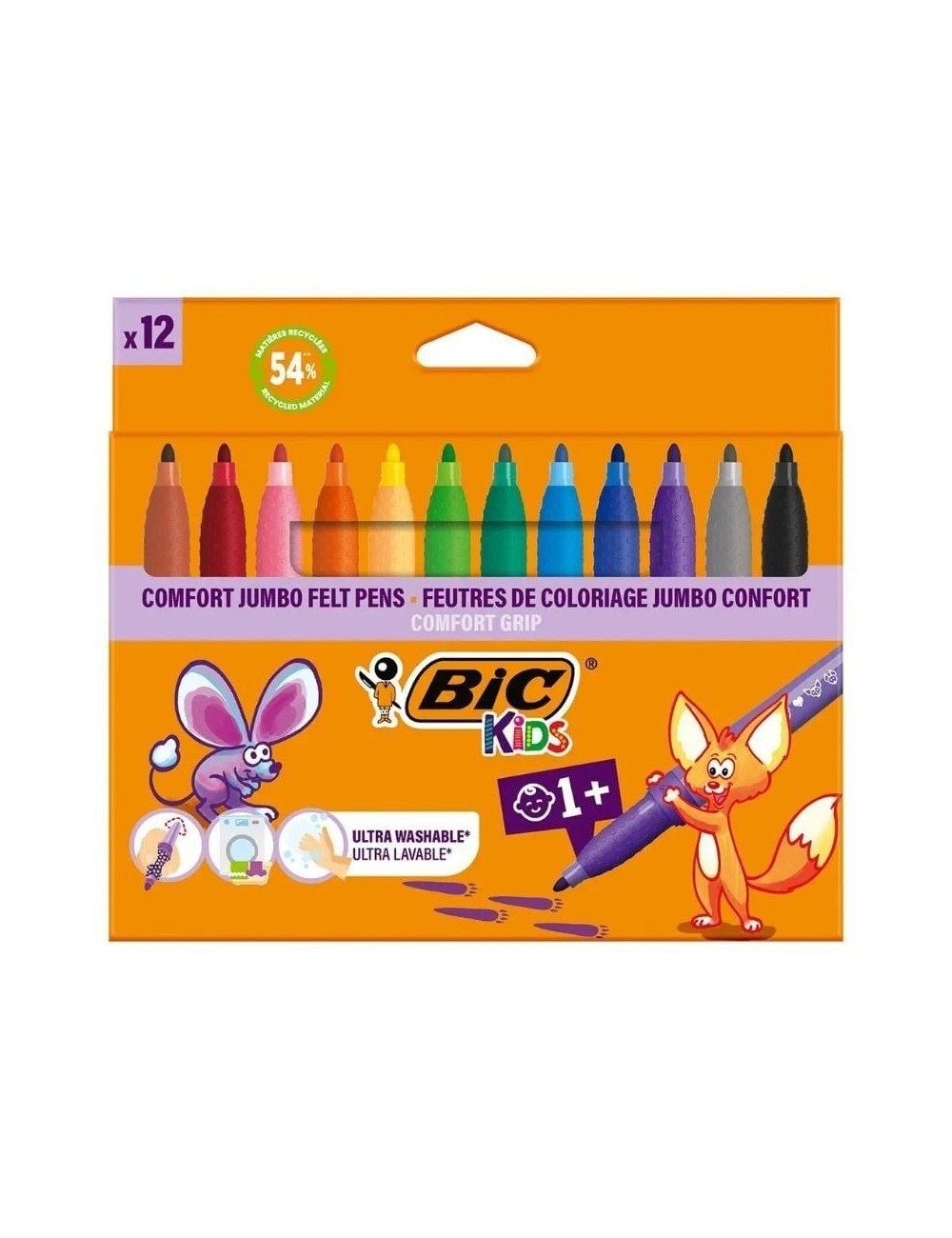 Rotuladores Punta Ancha Bic Kids Comfort Jumbo 517250/ 12 unidades/ Colores Surtidos