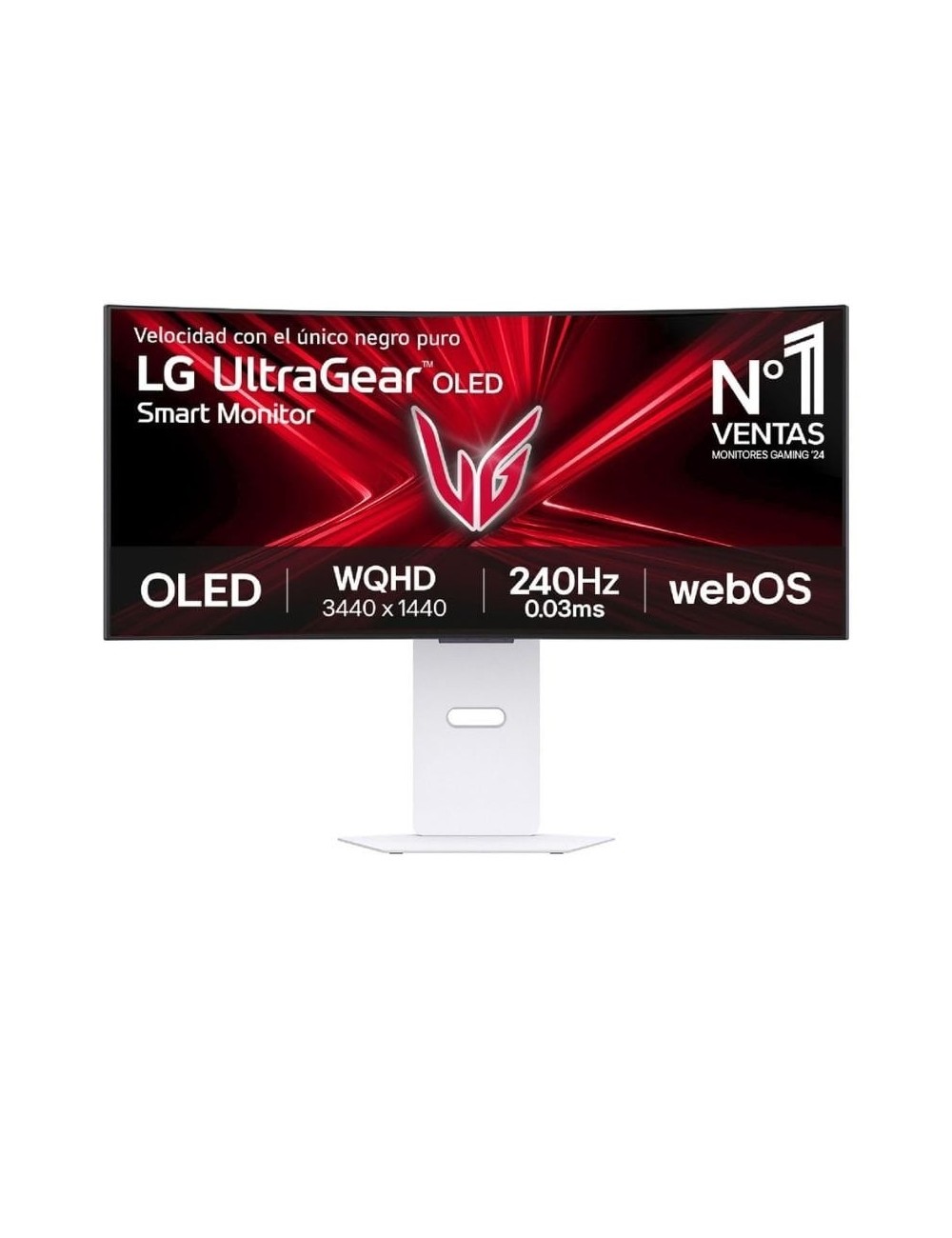 Smart Monitor Gaming Ultrapanorámico Curvo LG UltraGear 34GX90SA-W 34'/ WQHD/ Multimedia/ 0.03ms/ 240Hz/ OLED/ Regulable en altu