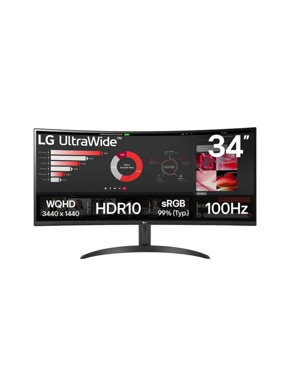 Monitor Profesional Ultrapanorámico Curvo LG 34WR50QK-B 34'/ WQHD/ Negro