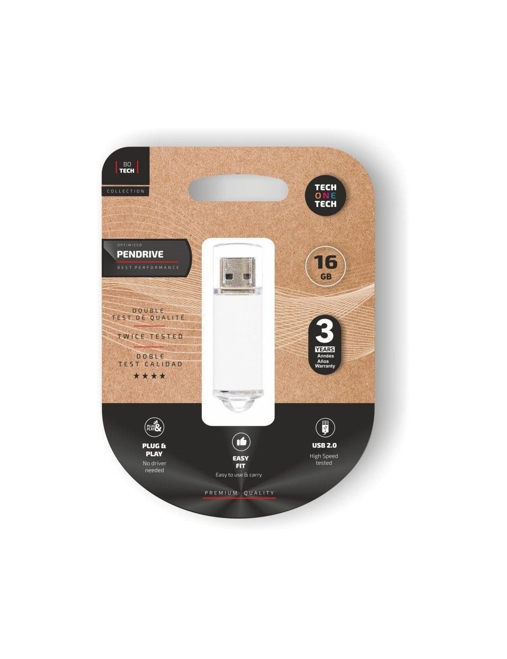 Pendrive 16GB Tech One Tech Basic USB 2.0/ Blanco