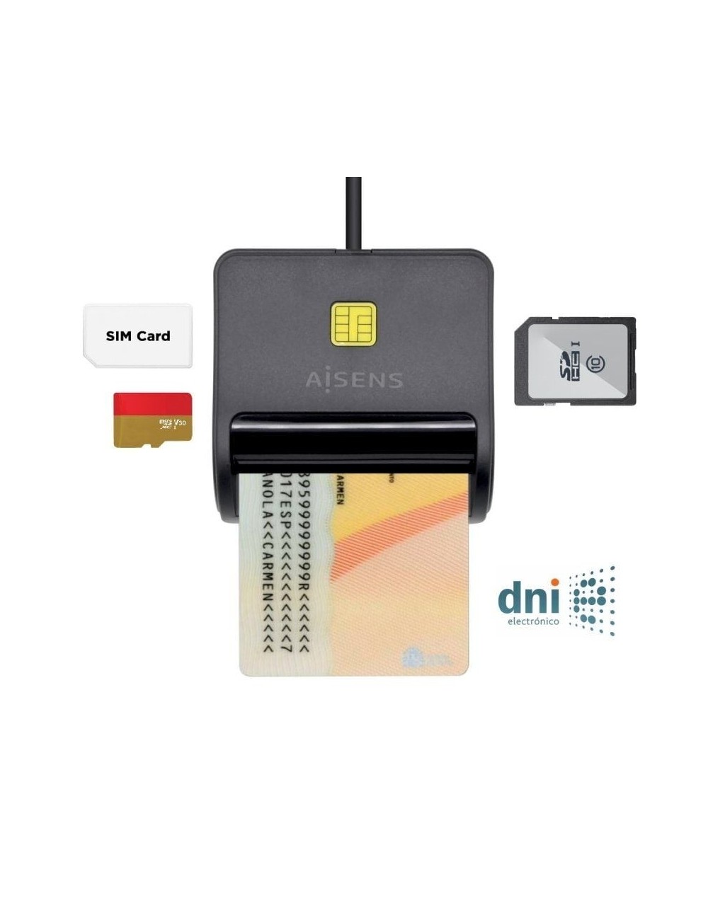 Lector de DNI y Tarjetas Aisens ASCR-SN02SD-BK/ USB 2.0/ Negro