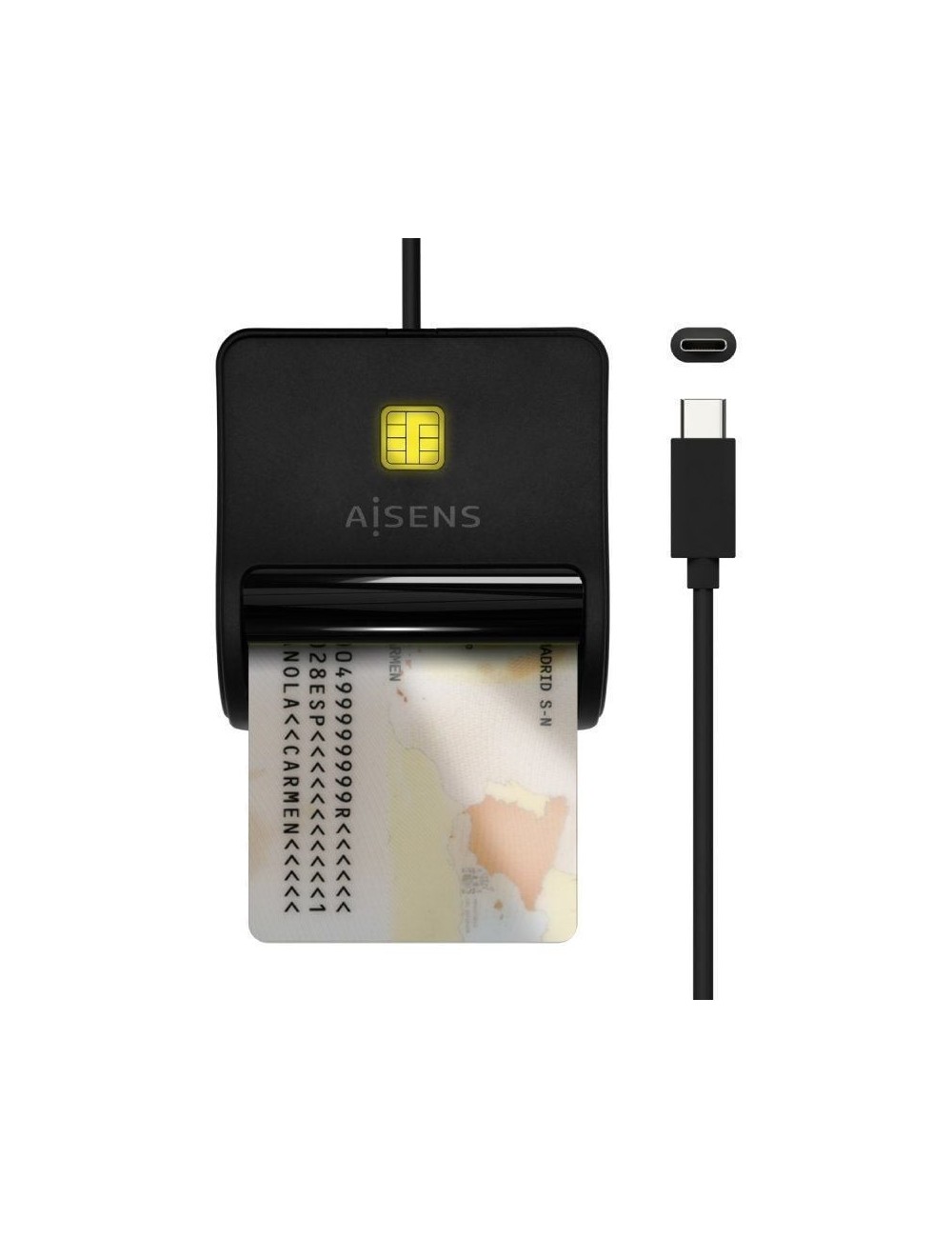 Lector de DNI USB Tipo-C Aisens ASCR-SN03C-BK/ USB Tipo-C/ Negro