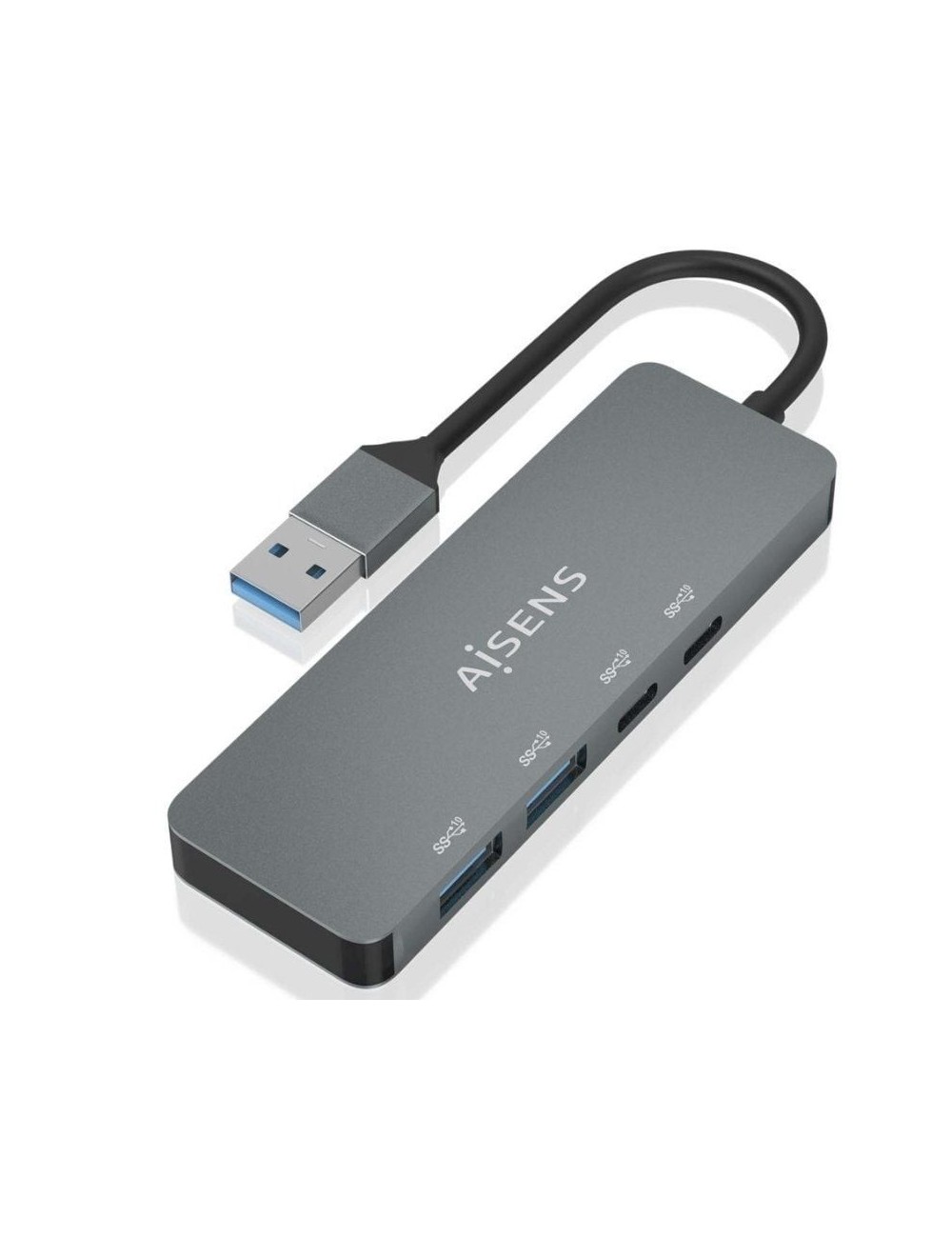 Hub USB 3.2 Aisens A106-0696/ 2xUSB/ 2xUSB Tipo-C/ Gris