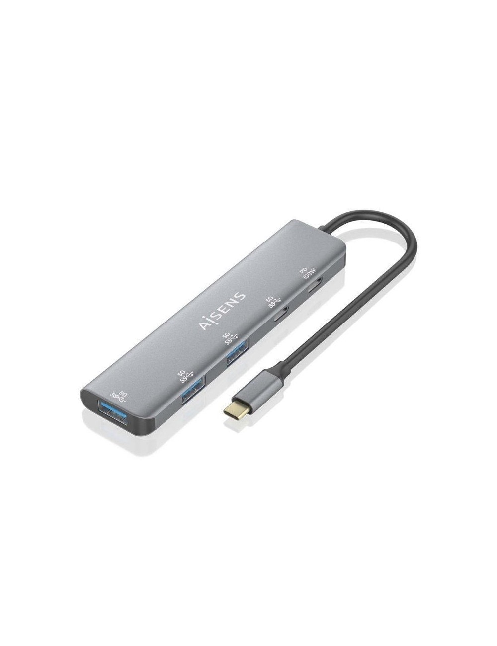 Hub USB Tipo-C Aisens A109-0857/ 3xUSB/ 1xUSB Tipo-C/ 1xUSB Tipo-C PD/ Gris