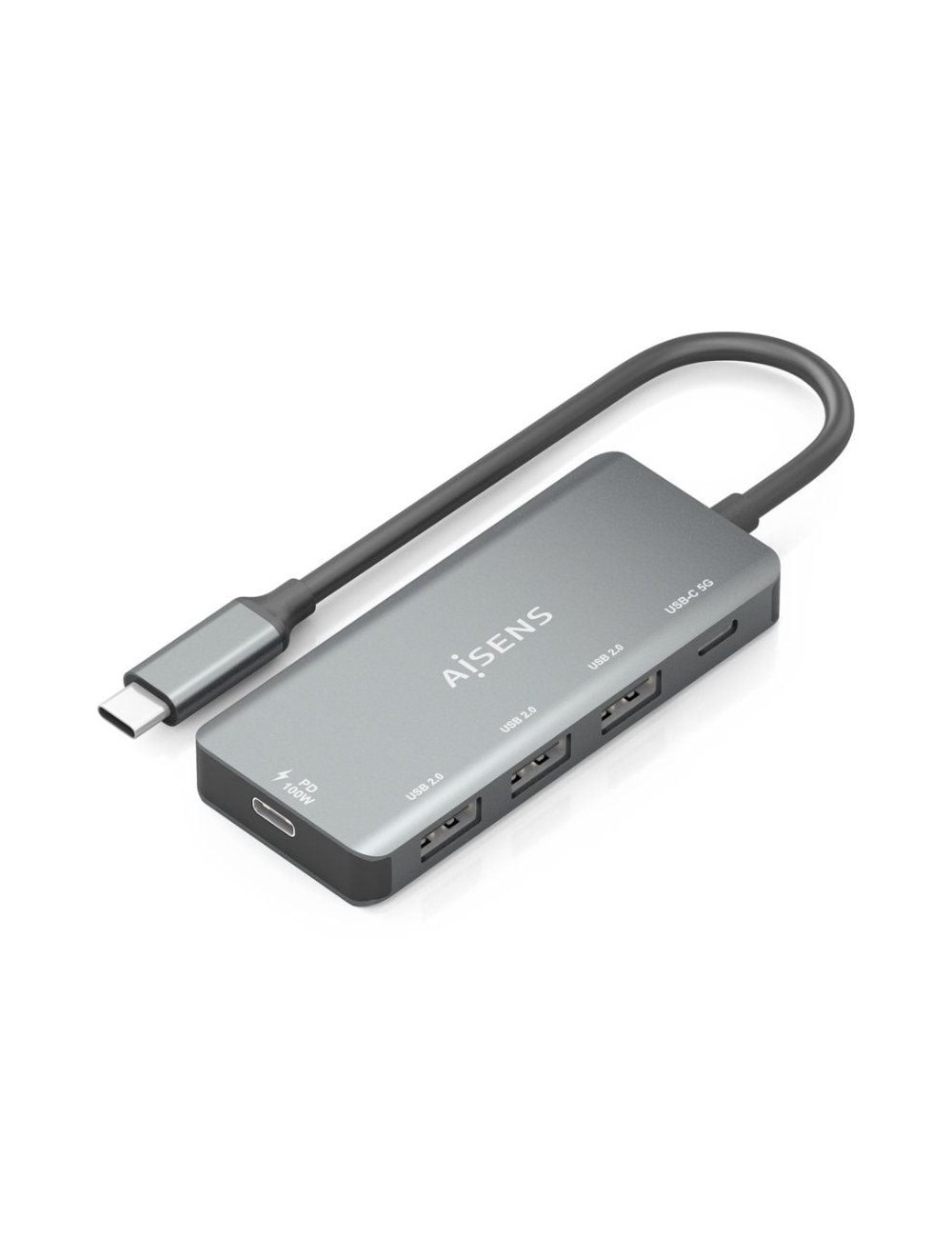 Hub USB Tipo-C Aisens A109-0945/ 3xUSB/ 1xUSB Tipo-C/ 1xUSB Tipo-C PD/ Gris