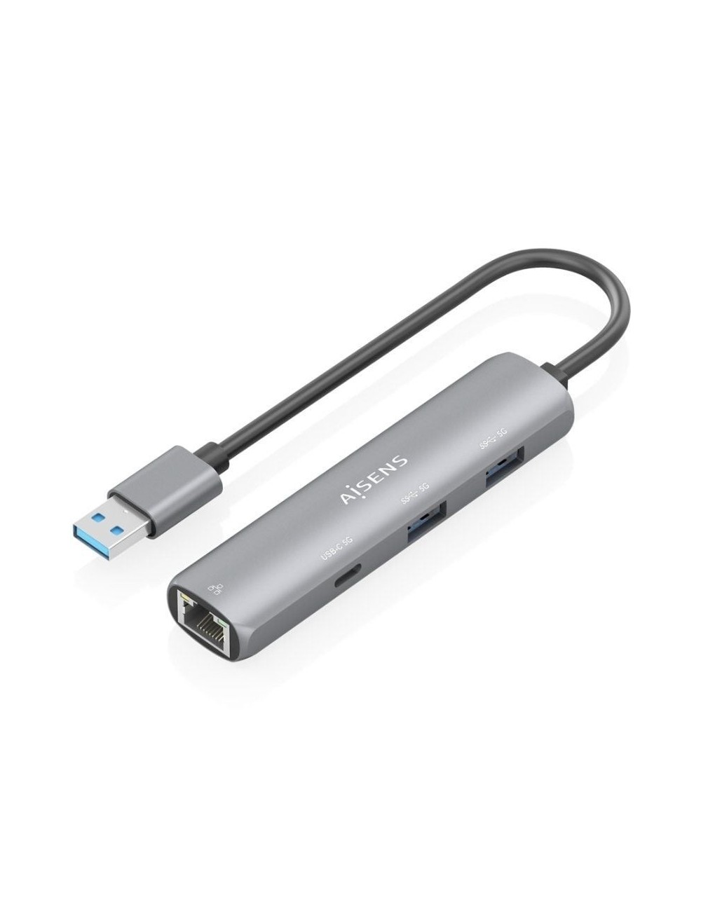 Hub USB Aisens ASUC-4P035-GR/ 1xUSB Tipo-C/ 2xUSB/ 1xRJ45/ Gris