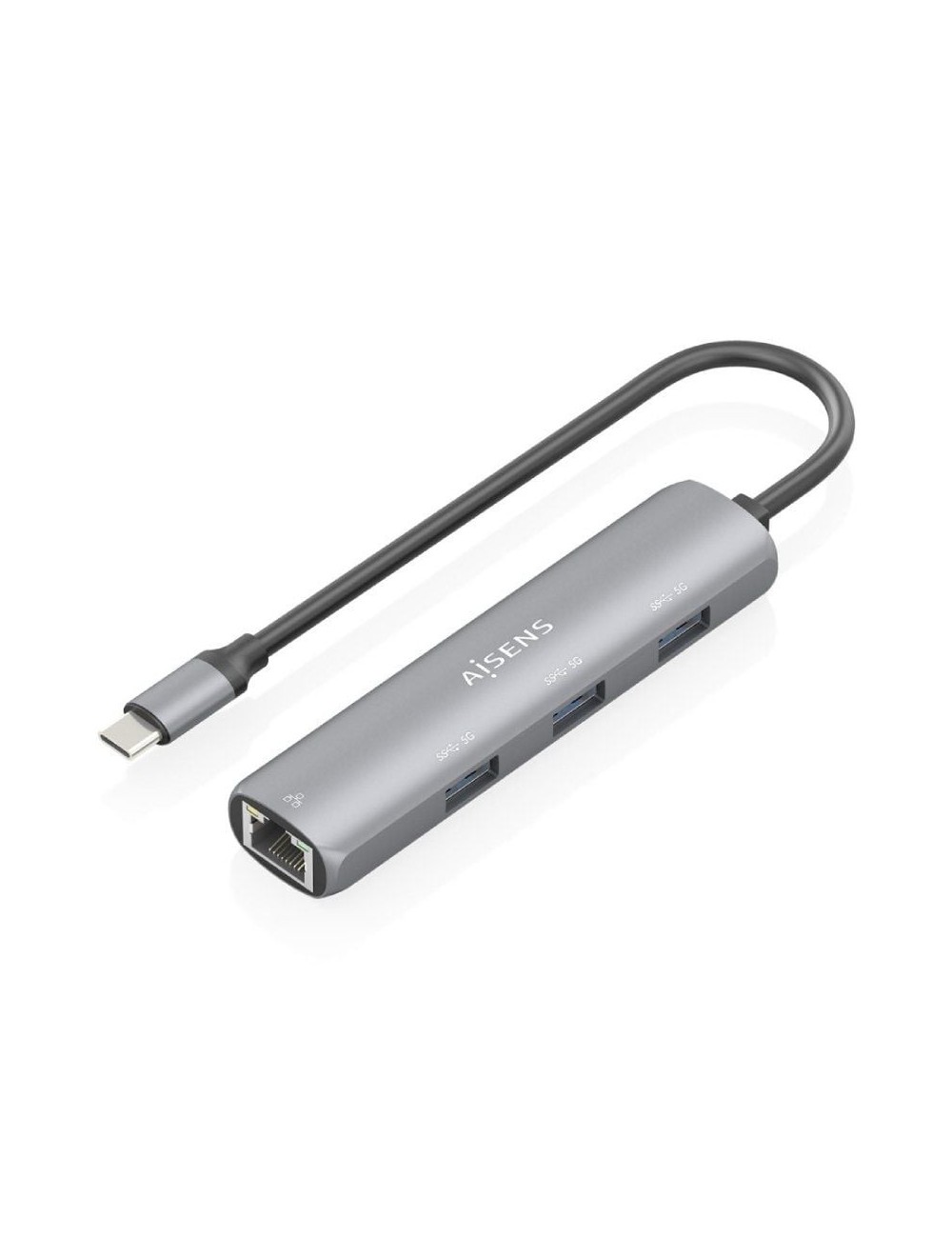 Hub USB Tipo-C Aisens ASUC-4P038-GR/ 3xUSB/ 1xRJ45/ Gris