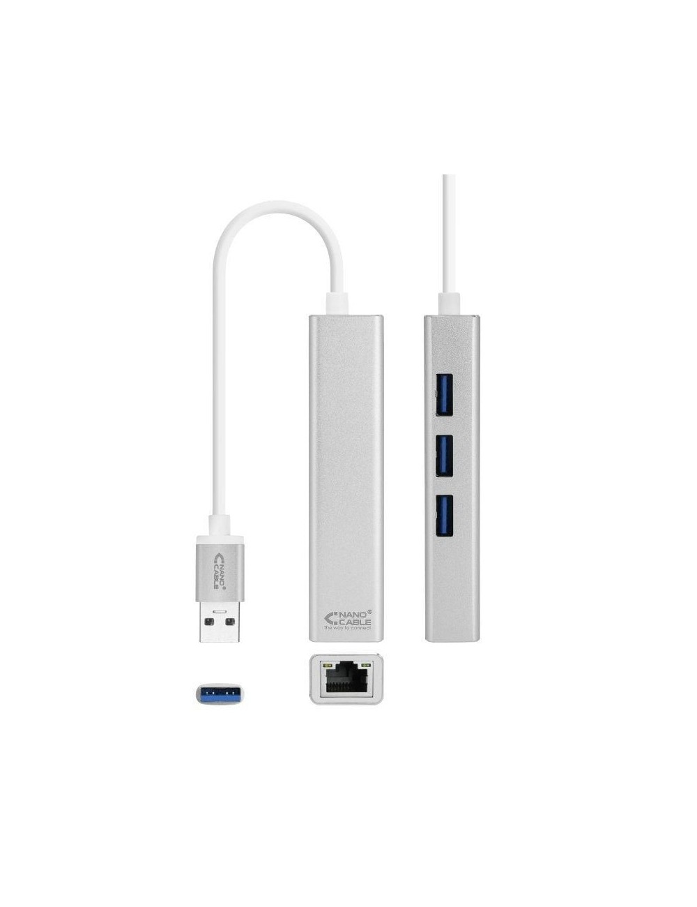 Hub USB 3.0 Nanocable 10.03.0403/ 3xUSB/ 1xRJ45/ Gris
