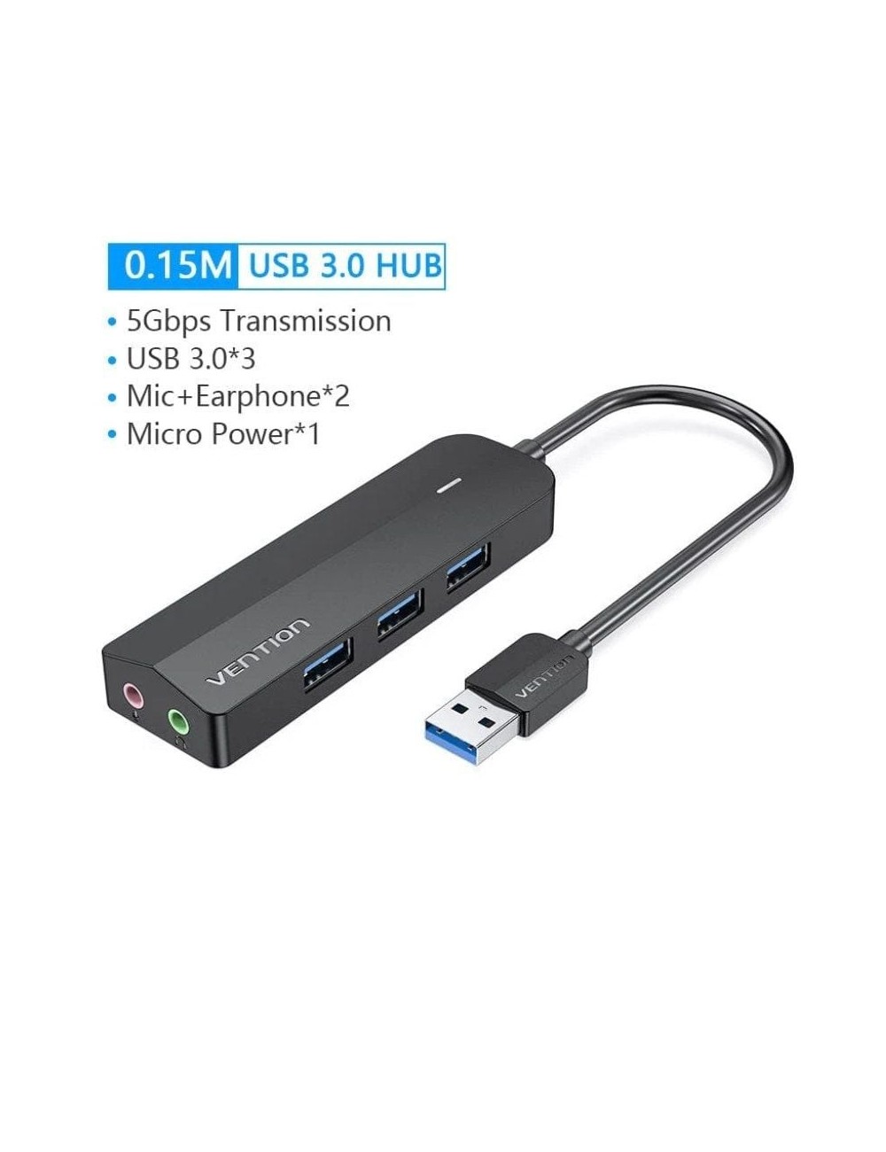 Hub USB 3.0 con Tarjeta de Sonido Vention CHIBB/ 3xUSB/ 1xMicroUSB PD