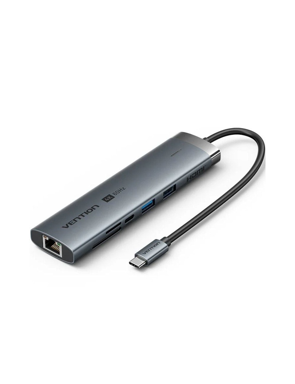 Hub USB Tipo-C 3.2 Vention TGVHB/ 2xUSB/ 1xUSB Tipo-C PD/ 1xUSB Tipo-C/ 1xRJ45/ 1xLector de Tarjetas/ 1xJack 3.5mm/ 1xHDMI/ Gris