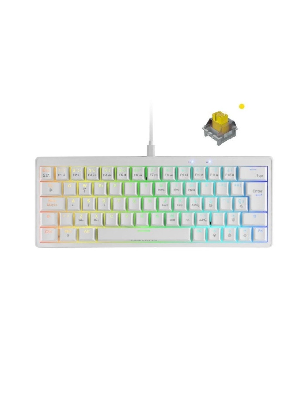 Teclado Gaming Mecánico Mars Gaming MKMINIPRO/ Switch Amarillo/ Blanco