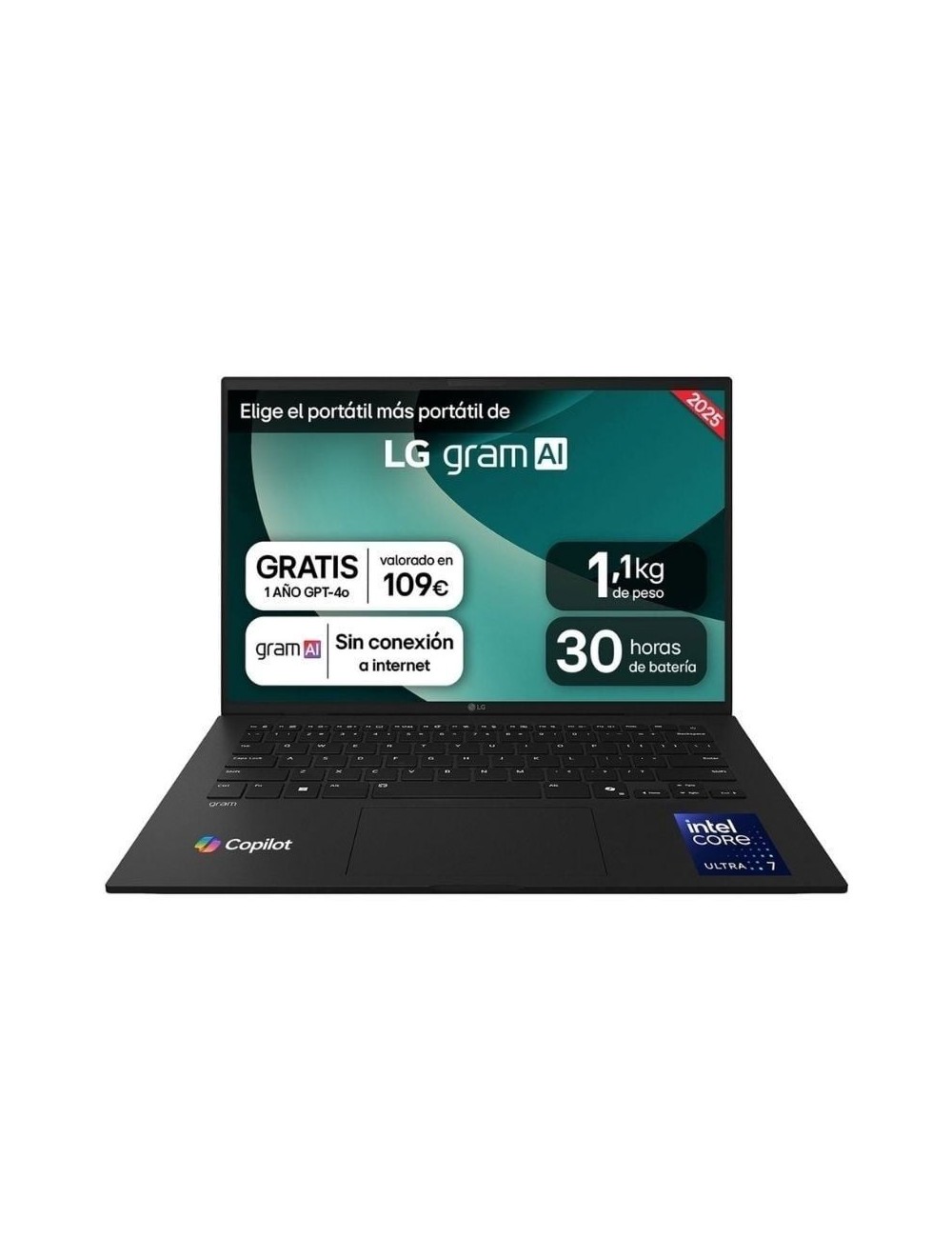 Portátil LG Gram 14ZD90T-G.AX88B Intel Core Ultra 7-255H/ 32GB/ 1TB SSD/ 14'/ Sin Sistema Operativo