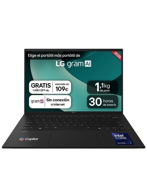 Portátil LG Gram 14ZD90T-G.AX88B Intel Core Ultra 7-255H/ 32GB/ 1TB SSD/ 14'/ Sin Sistema Operativo