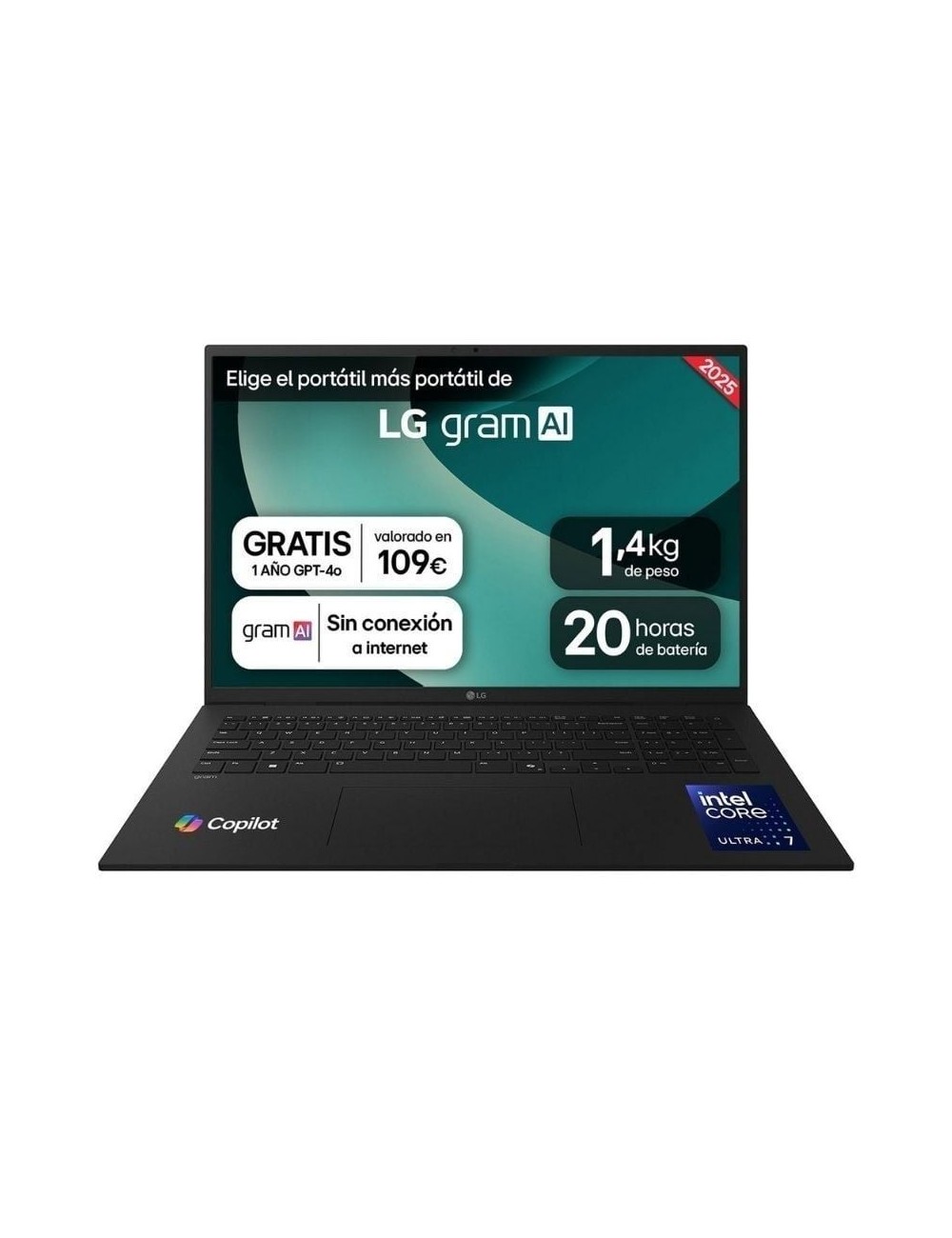 Portátil LG Gram 17ZD90T-G.AX88B Intel Core Ultra 7-255H 32GB/ 1TB SSD/ 17'/ Sin Sistema Operativo