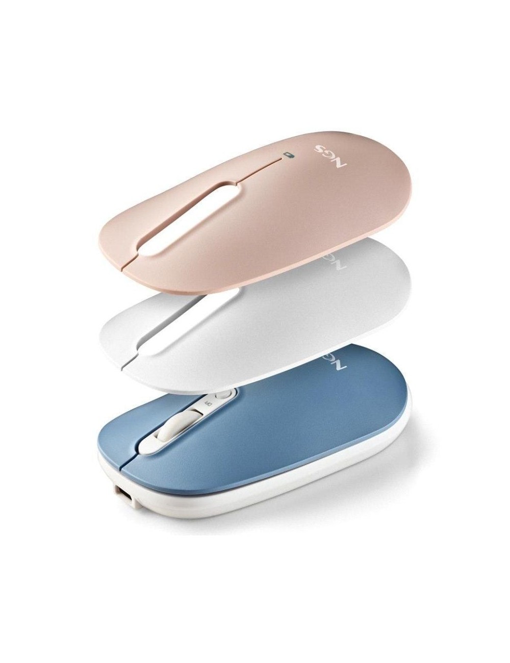 Ratón Inalámbrico NGS Shell-RB/ Batería recargable/ Hasta 1600 DPI/ Azul/ Blanco/ Rosa