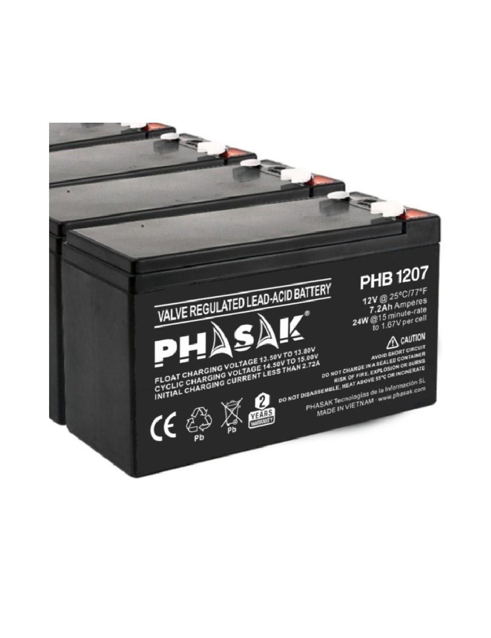 Batería Phasak PHB 1207 compatible con SAI/UPS PHASAK según especificaciones