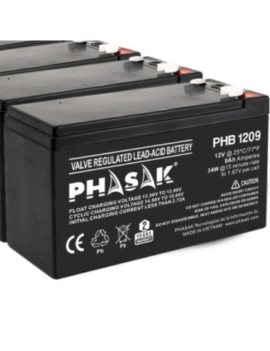 Batería Phasak PHB 1209 compatible con SAI/UPS PHASAK según especificaciones