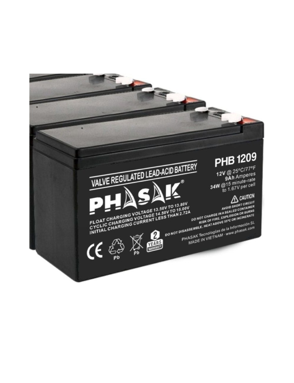 Batería Phasak PHB 1209 compatible con SAI/UPS PHASAK según especificaciones
