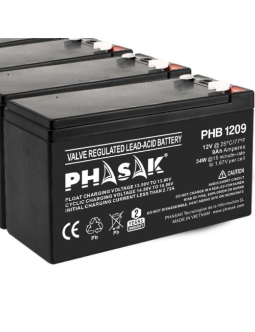 Batería Phasak PHB 1209 compatible con SAI/UPS PHASAK según especificaciones