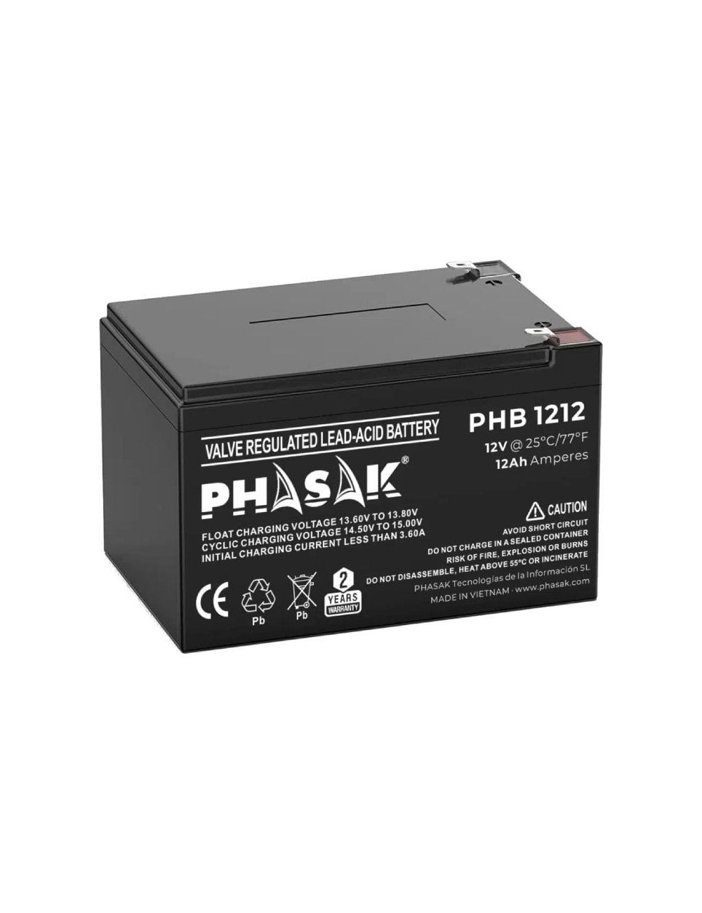 Batería Phasak PHB 1212 compatible con SAI/UPS PHASAK según especificaciones