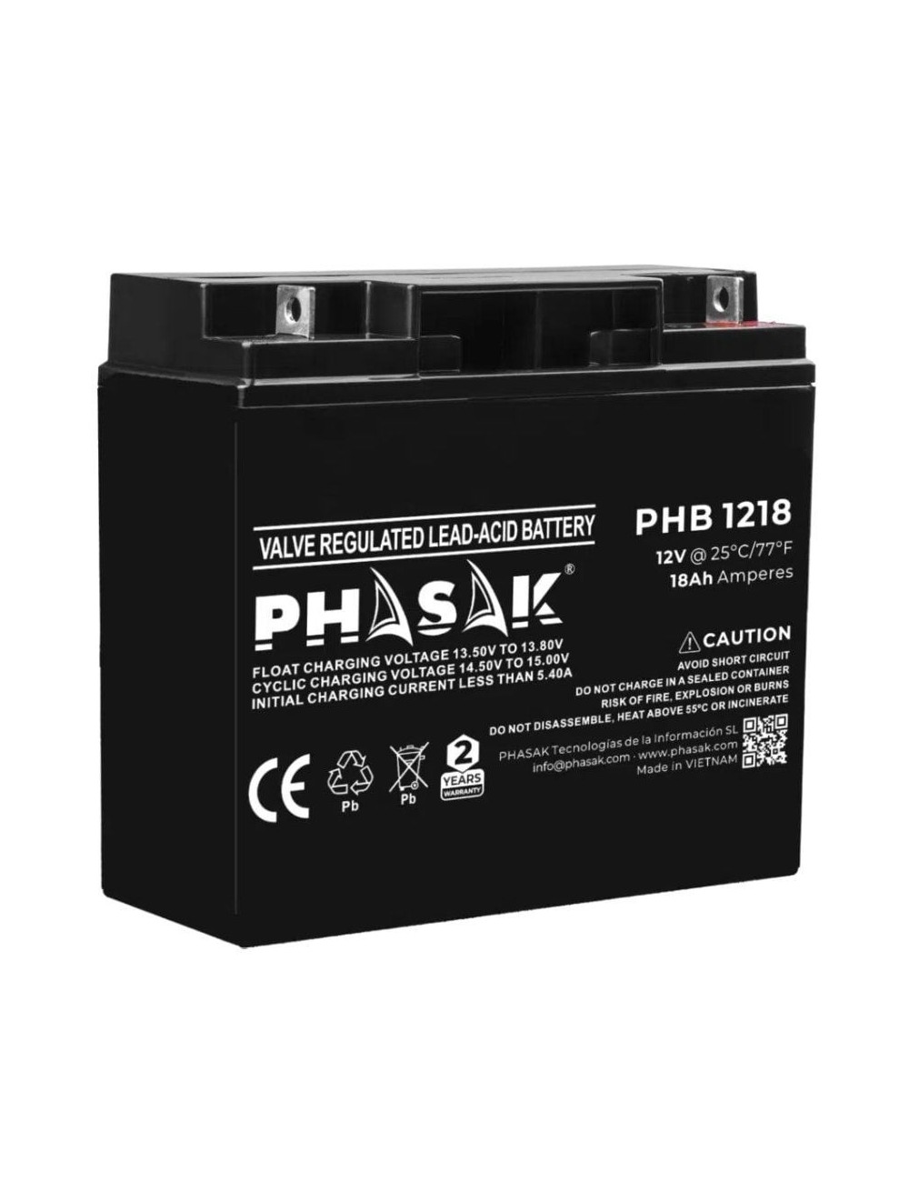 Batería Phasak PHB 1218 compatible con SAI/UPS PHASAK según especificaciones