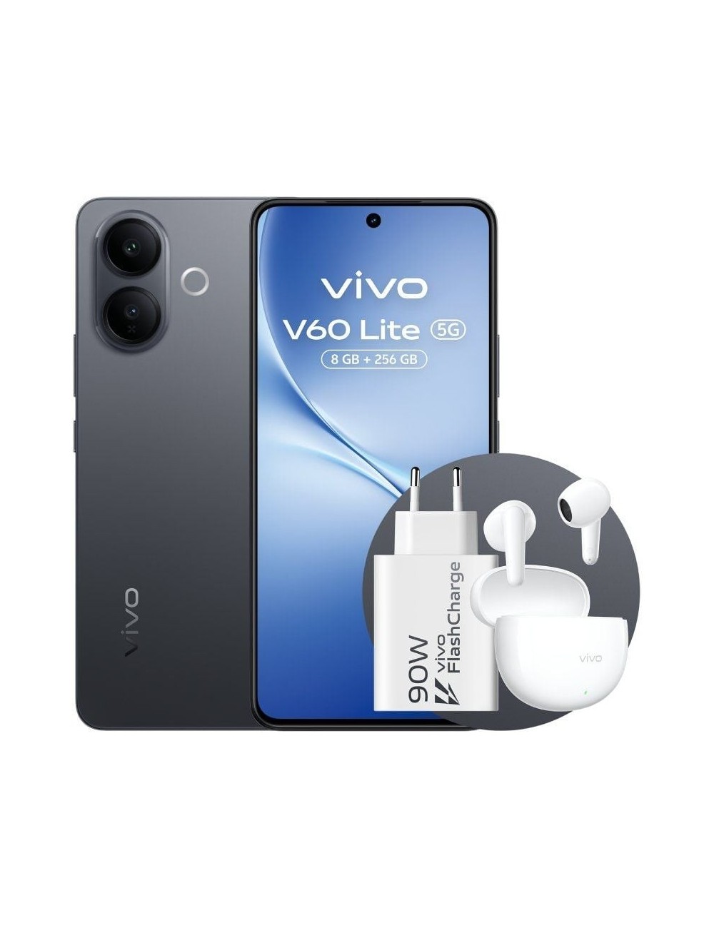 Smartphone Vivo V60 Lite 8GB/ 256GB/ 6.77'/ 5G/ Negro/ Incluye Cargador 90W y Buds