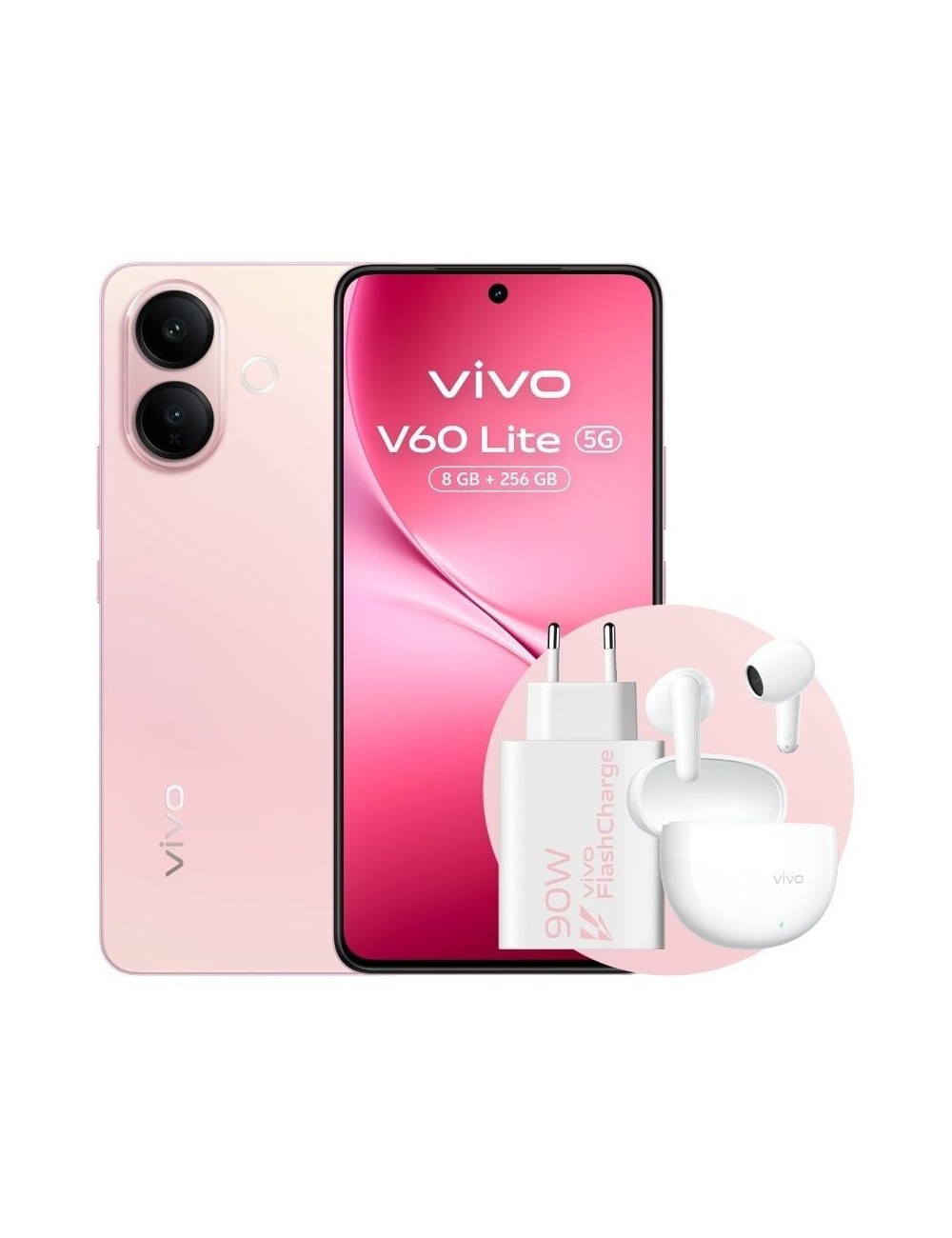 Smartphone Vivo V60 Lite 8GB/ 256GB/ 6.77'/ 5G/ Rosa/ Incluye Cargador 90W y Buds