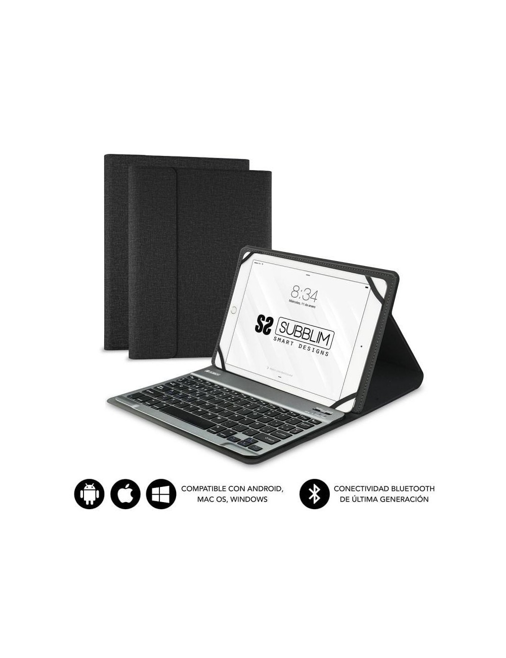 Funda con Teclado Subblim Keytab Pro Bluetooth para Tablets de 10.1'-10.8'/ Negra