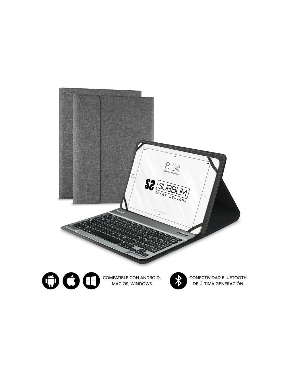 Funda con Teclado Subblim Keytab Pro Bluetooth para Tablets de 9.6'-10.8'/ Gris