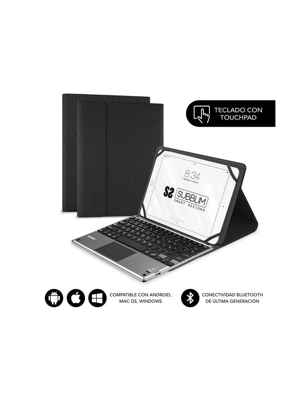 Funda con Teclado Subblim Keytab Pro Bluetooth Touchpad para Tablets de 9.6'-10.8'/ Negra