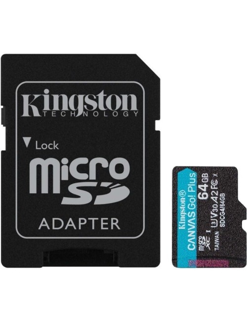 Tarjeta de Memoria Kingston CANVAS Go! Plus 64GB microSD XC con Adaptador/ Clase 10/ 200MBs