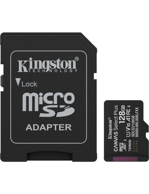 Tarjeta de Memoria Kingston CANVAS Select Plus 128GB microSD XC con Adaptador/ Clase 10/ 150MBs
