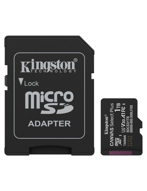 Tarjeta de Memoria Kingston CANVAS Select Plus 1TB microSD XC con Adaptador/ Clase 10/ 150MBs