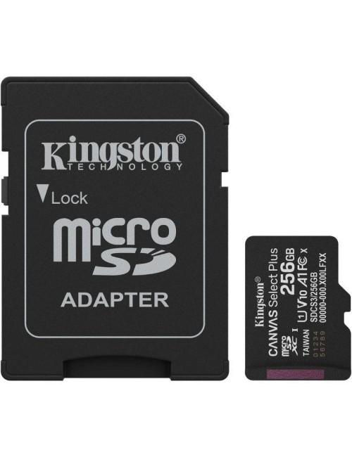 Tarjeta de Memoria Kingston CANVAS Select Plus 256GB microSD XC con Adaptador/ Clase 10/ 150MBs