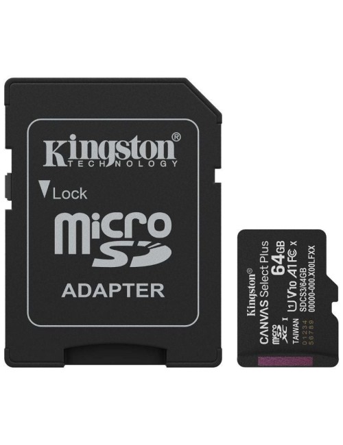 Tarjeta de Memoria Kingston CANVAS Select Plus 64GB microSD XC con Adaptador/ Clase 10/ 100MBs