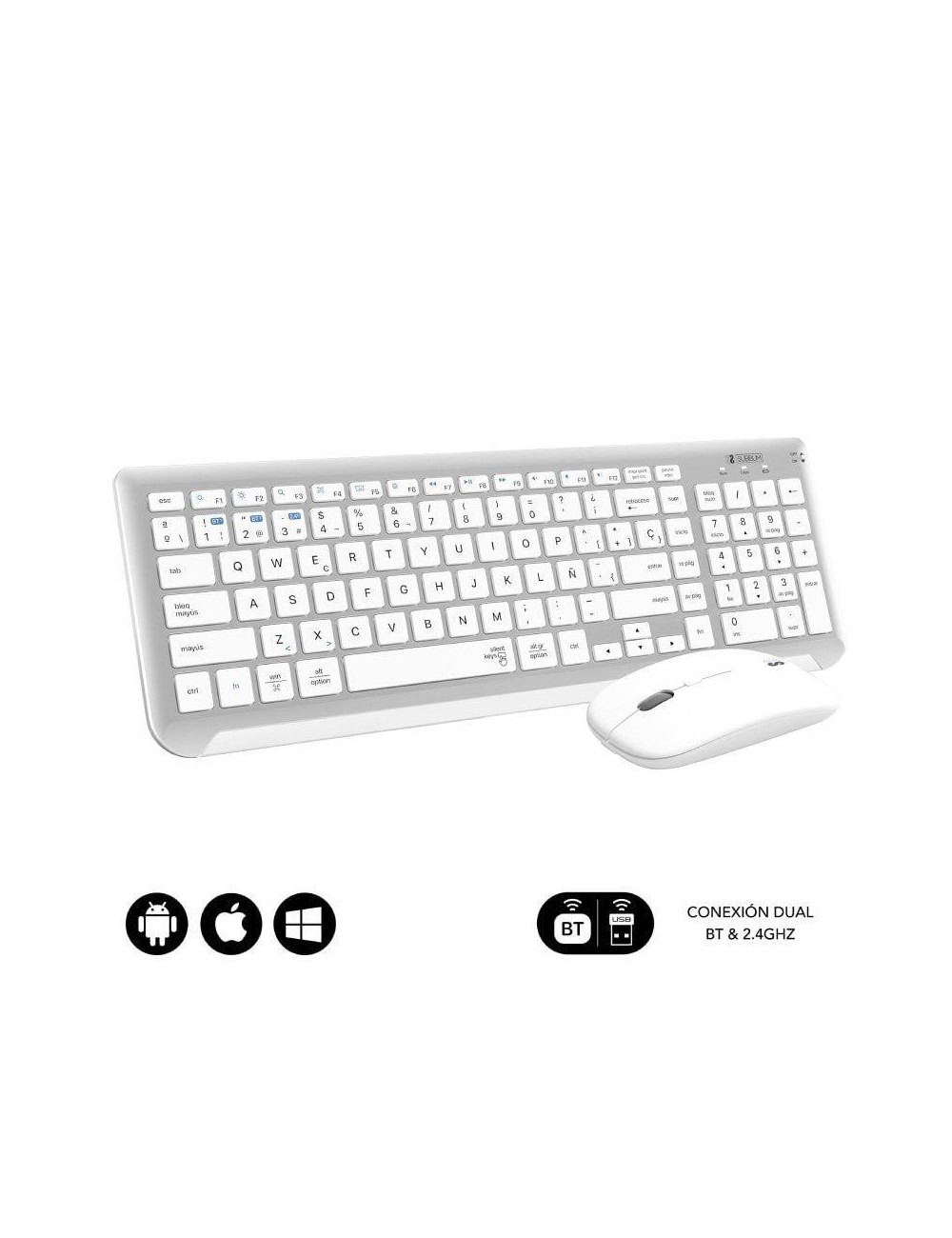 Teclado y Ratón Inalámbrico Subblim Combo Dual Prestige Extendido/ Blanco y Plata