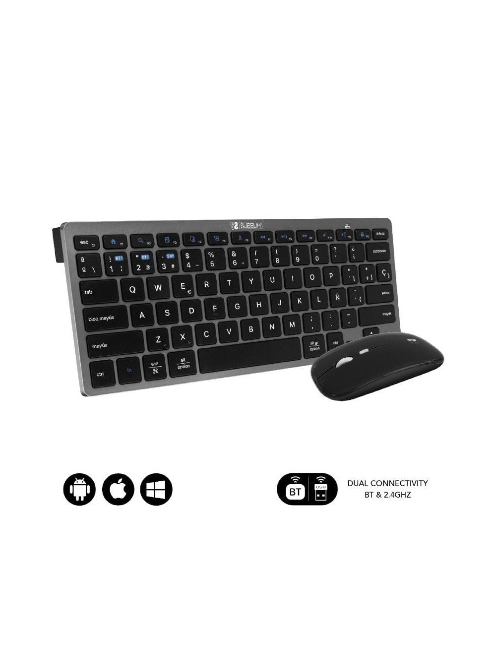 Teclado y Ratón Inalámbrico Subblim OCO020 Combo Multidispositivo Compacto/ Gris
