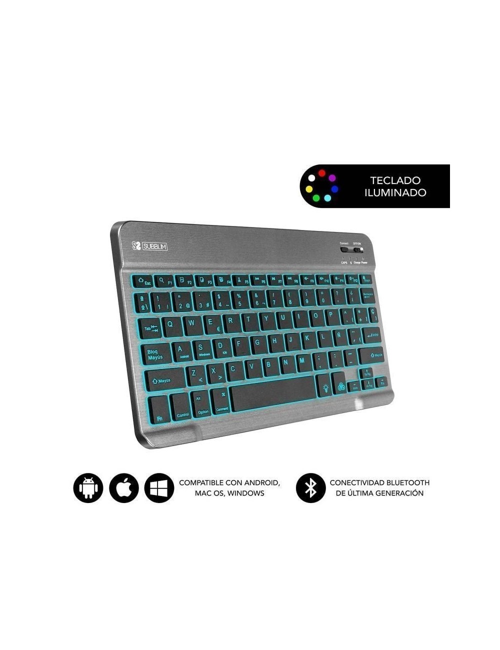 Teclado Compacto Inalámbrico Subblim Smart Backlit/ Gris