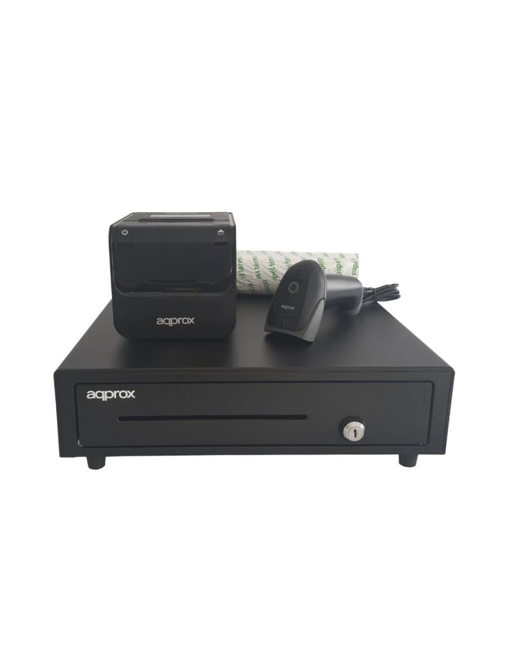 Pack para TPV Approx appPOSPACK4180-2D/ Cajón Portamonedas + Impresora Térmica de Tickets + Lector de Códigos + Rollos Térmicos