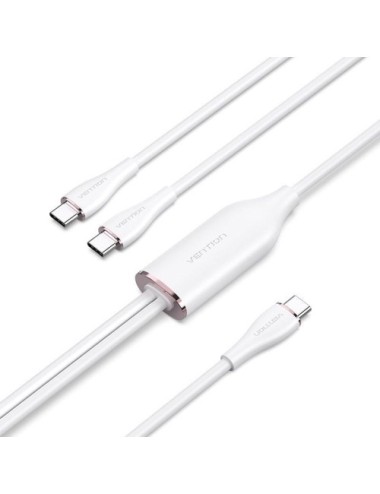 Cable USB 2.0 Tipo-C Vention CTMWG/ USB Tipo-C Macho - 2 x USB Tipo-C Macho/ Hasta 100W/ 480Mbps/ 1.5m/ Blanco