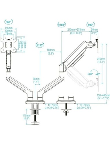 Soporte de Mesa para 2 Monitores TooQ DB1434TNR-W/ Giratorio/ Inclinable/ hasta 10kg
