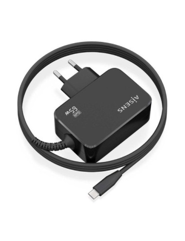 Cargador de Portátil GaN Aisens ASCH-1PD65WL033-BK/ 1xUSB Tipo-C + Cable 1.8m/ 65W/ Automático/ Voltaje 5-20V