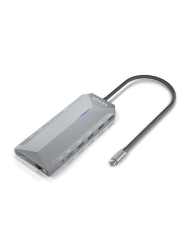 Docking USB Tipo-C Aisens ASUC-12P005-GR/ 2xHDMI 4K/ 3xUSB/ 2xUSB Tipo-C/ 1xRJ45/ 1xAudio/ 1xLector Tarjetas/ 1x Jack/ 1xUSB Tip