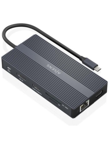 Docking USB Tipo-C Aisens ASUC-12P017-GR/ 2xHDMI 4K/ 4xUSB/ 1xUSB Tipo-C/ 1xRJ45/ 1xDisplayPort/ 1xLector Tarjetas/ 1xUSB Tipo-C