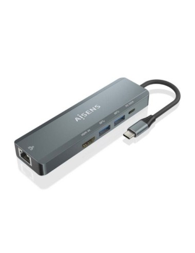 Docking USB Tipo-C Aisens ASUC-5P011-GR/ 1xHDMI 4K/ 2xUSB/ 1xRJ45/ 1xUSB Tipo-C/ 1xUSB Tipo-C PD/ Gris