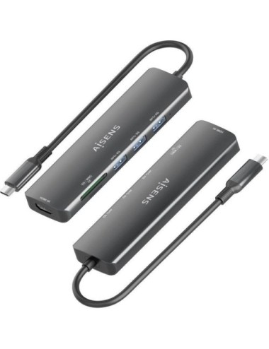 Docking USB Tipo-C Aisens ASUC-6P024-GR/ 1xHDMI 4K/ 3xUSB/ 1xLector Tarjetas/ Gris
