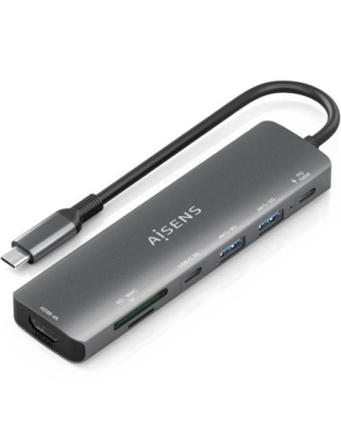 Docking USB Tipo-C Aisens ASUC-7P026-GR/ 1xHDMI 4K/ 2xUSB/ 1xUSB Tipo-C / 1xUSB Tipo-C PD/ 1xLector Tarjetas/ Gris