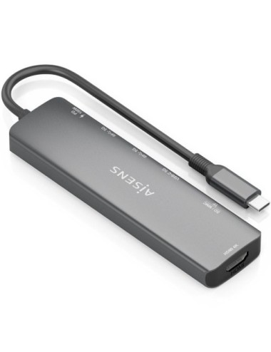 Docking USB Tipo-C Aisens ASUC-7P026-GR/ 1xHDMI 4K/ 2xUSB/ 1xUSB Tipo-C / 1xUSB Tipo-C PD/ 1xLector Tarjetas/ Gris