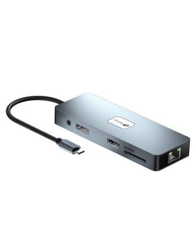 Docking USB Tipo-C Leotec LEDS03/ 3xUSB/ 1xUSB Tipo-C PD/ 1xHDMI 4K/ 1xDisplayPort/ 1xVGA/ 1xAudio/ 1xRJ45/ 1xLector Tarjetas SD