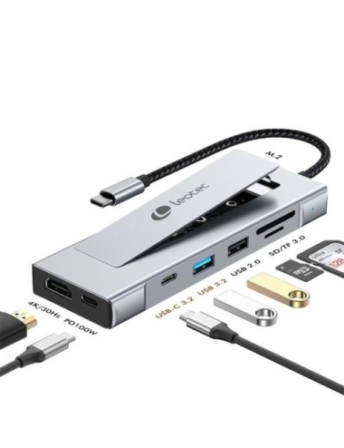 Docking USB Tipo-C Leotec LEDS07/ Ranura SSD M.2/ 2xUSB/ 1xUSB Tipo-C/ 1xHDMI 4K/ 1xLector Tarjetas SD y MicroSD/ 1xUSB Tipo-C P